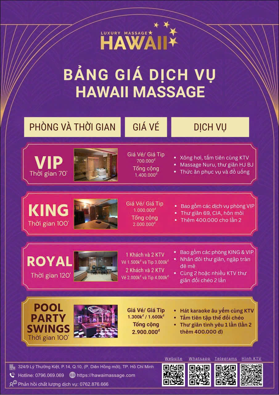 Bảng giá Hawaii Massage